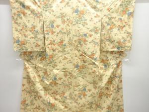 草花に蝶模様本場大島紬着物(染)